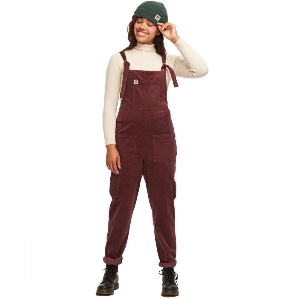 Lucy & Yak Original Dungaree Organic Corduroy Overalls women 8 long maroon/brown